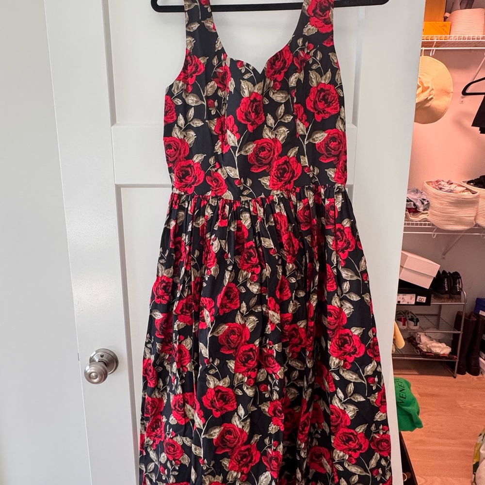 Floral Black and Red Midi Dress